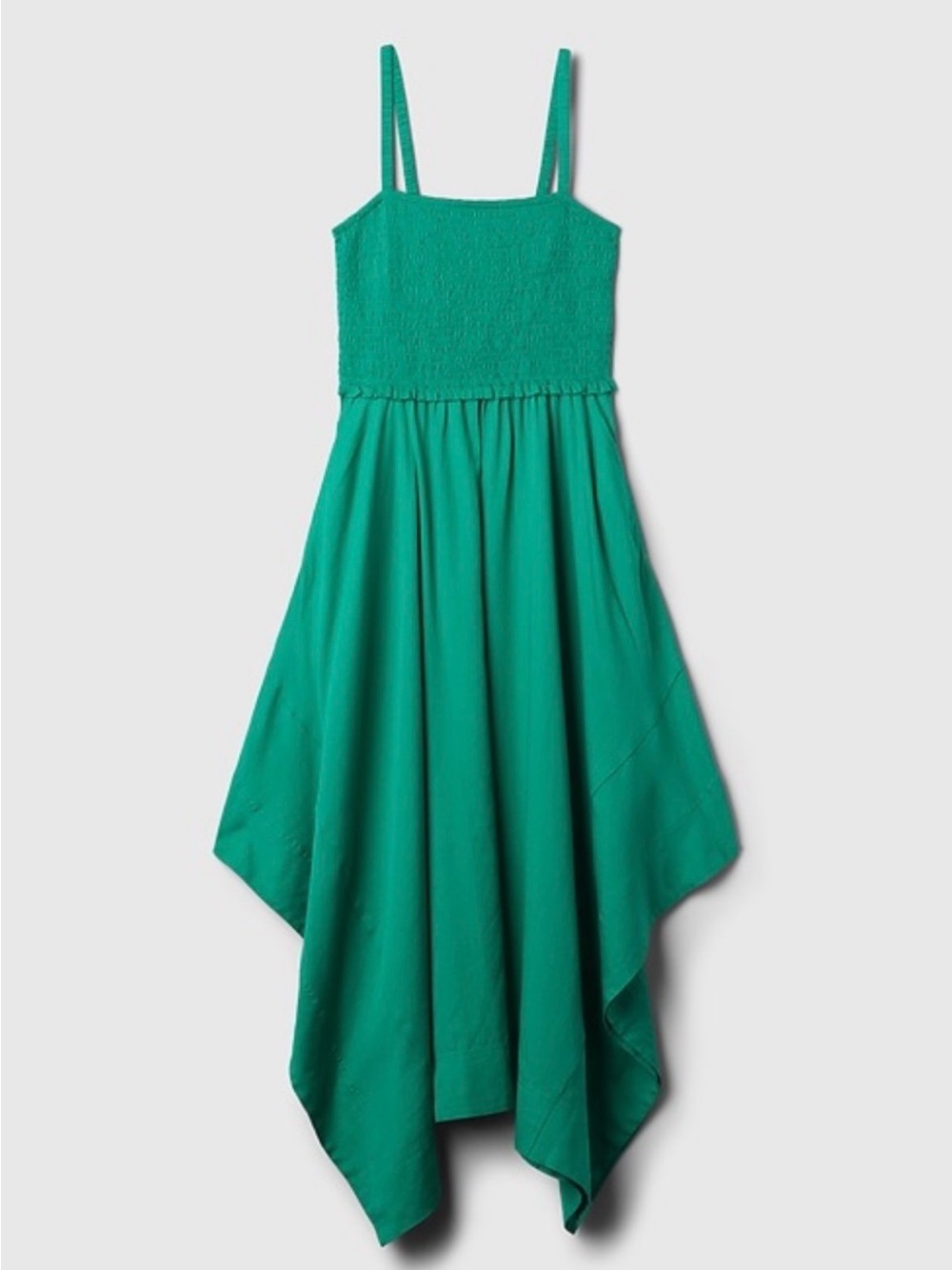 GAP Green Smocked Bodice Handkerchief-Hem Dress